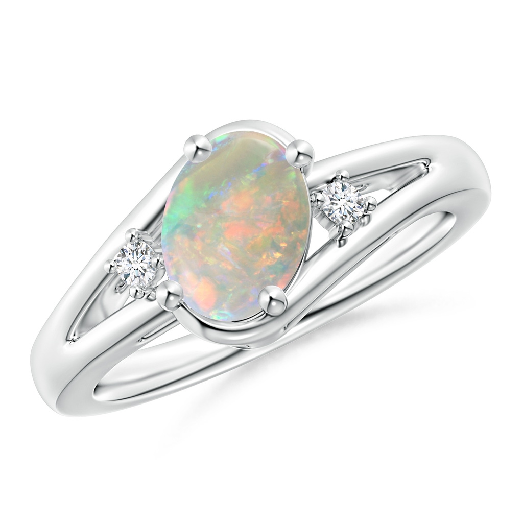 8x6mm AAAA Opal and Diamond Split Shank Ring in White Gold
