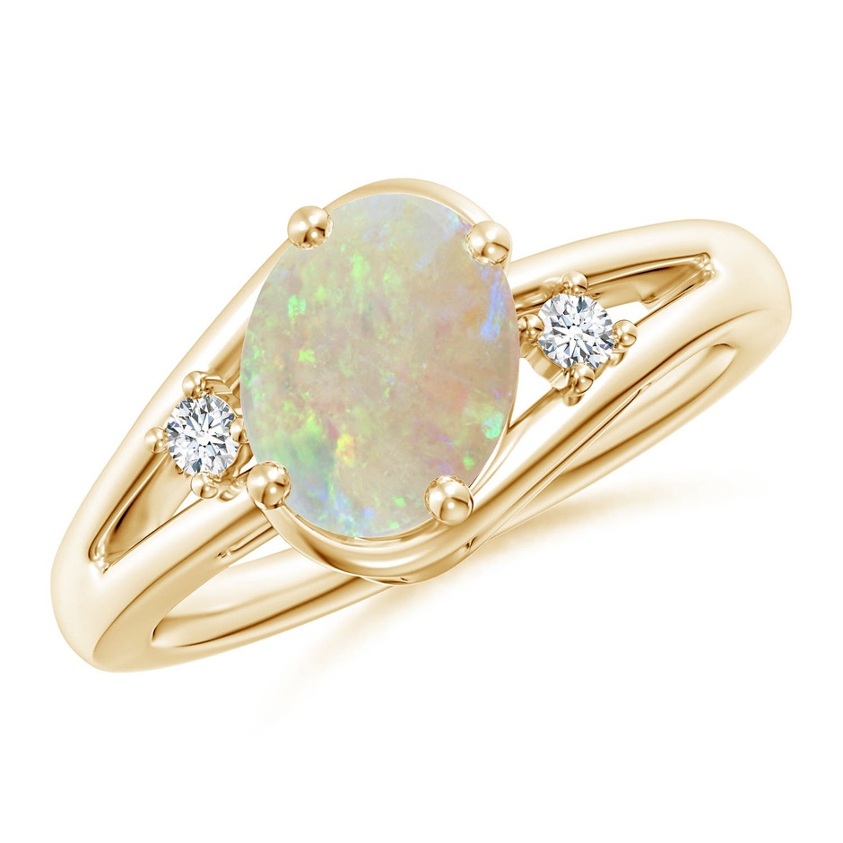 9x7mm AAA Opal and Diamond Split Shank Ring in 18K Yellow Gold 