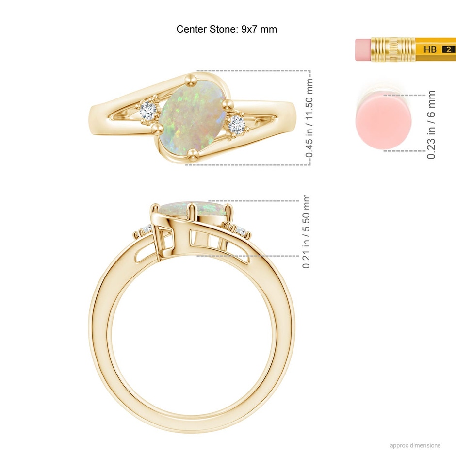 9x7mm AAA Opal and Diamond Split Shank Ring in 18K Yellow Gold ruler
