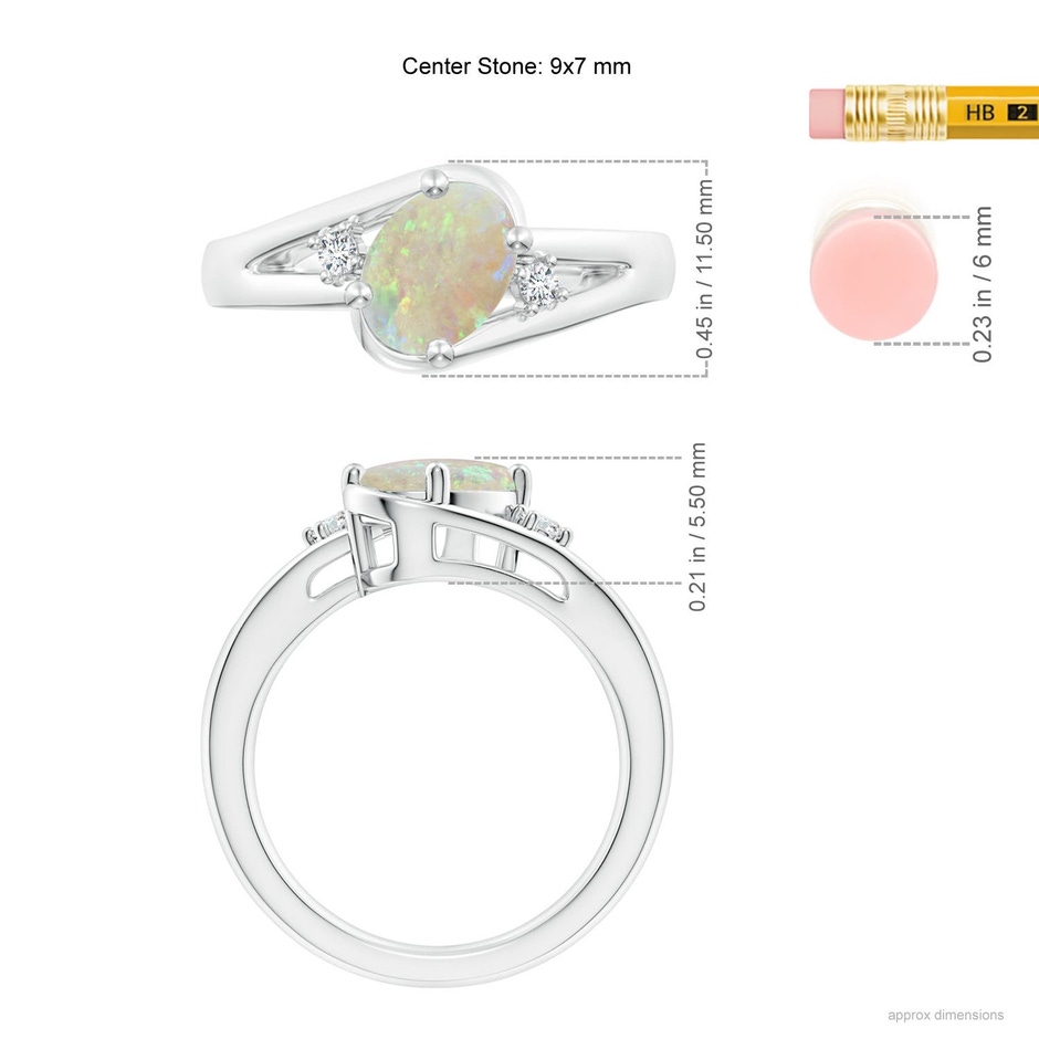 9x7mm AAA Opal and Diamond Split Shank Ring in P950 Platinum ruler