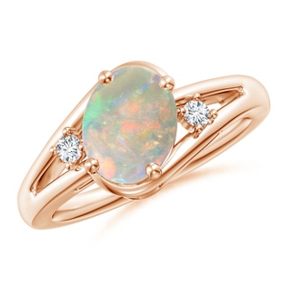 9x7mm AAAA Opal and Diamond Split Shank Ring in 18K Rose Gold