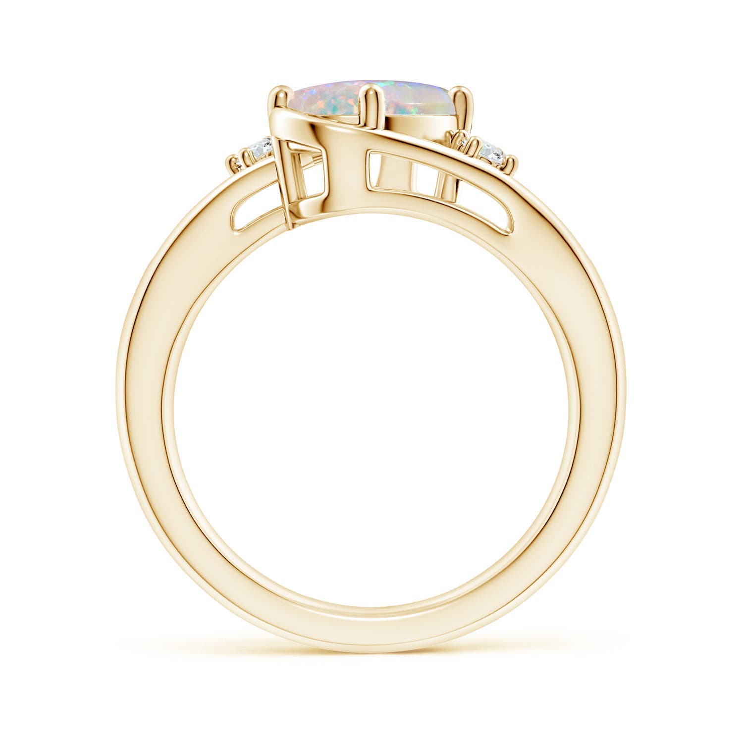 9x7mm AAAA Opal and Diamond Split Shank Ring in 18K Yellow Gold