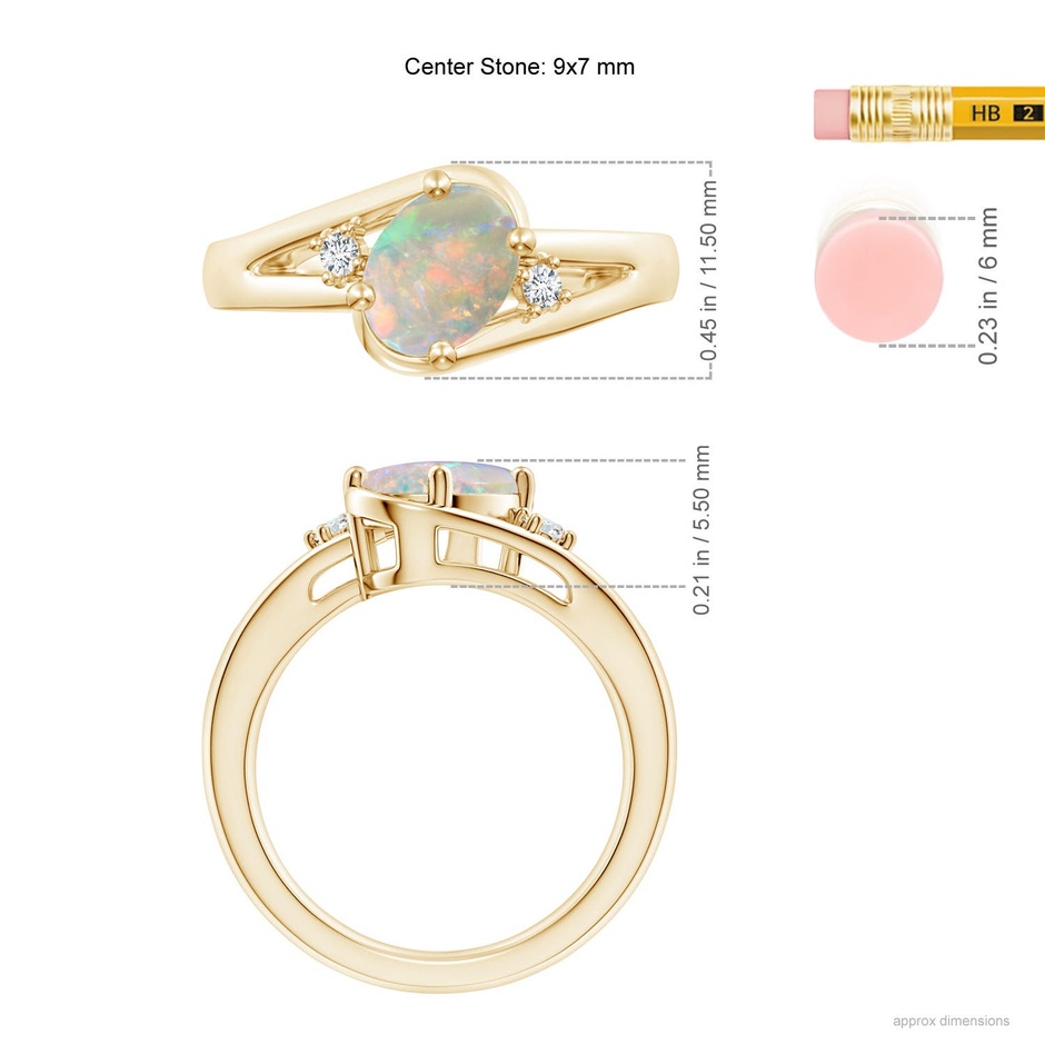 9x7mm AAAA Opal and Diamond Split Shank Ring in 18K Yellow Gold ruler
