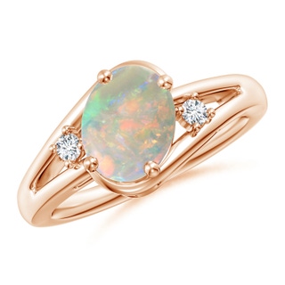 9x7mm AAAA Opal and Diamond Split Shank Ring in Rose Gold