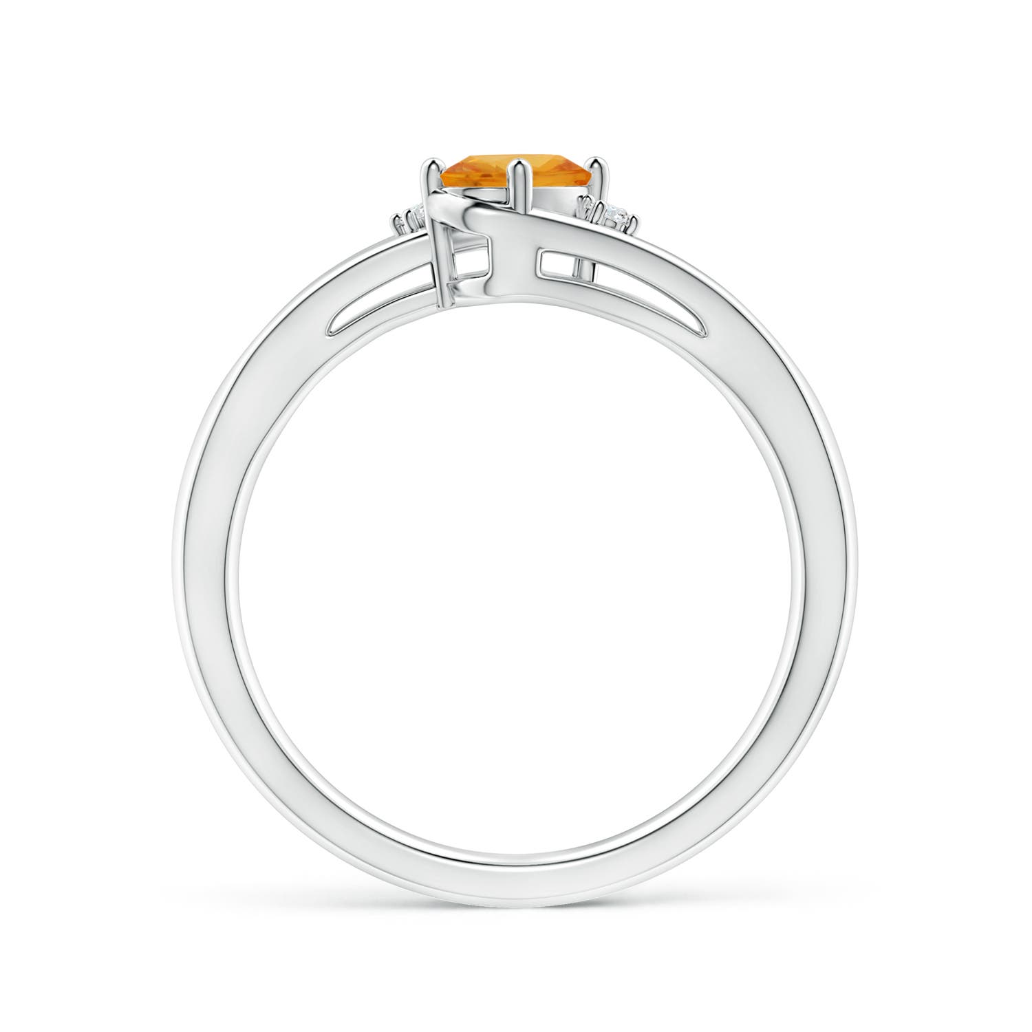 6x4mm A Orange Sapphire and Diamond Split Shank Ring in P950 Platinum - side 2
