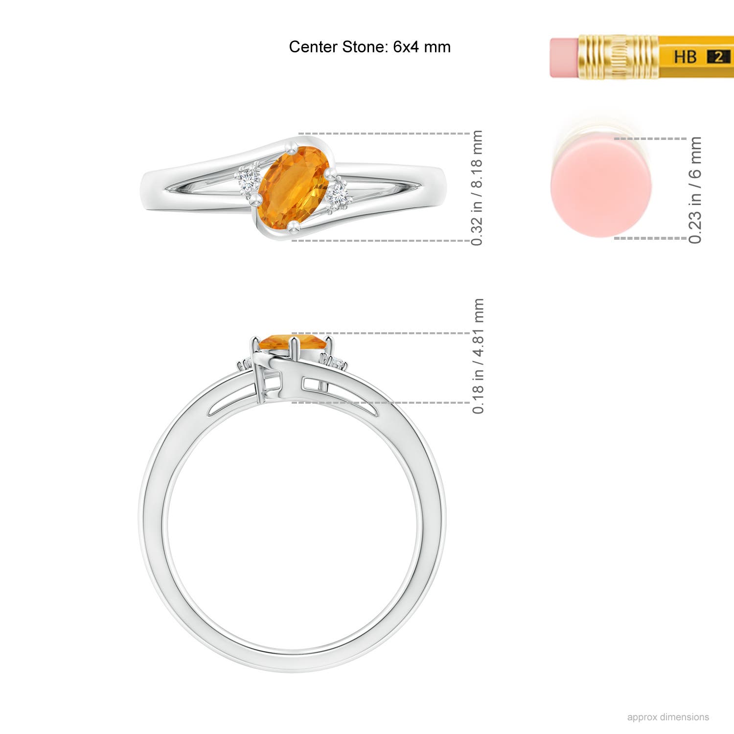 6x4mm A Orange Sapphire and Diamond Split Shank Ring in P950 Platinum - ruler