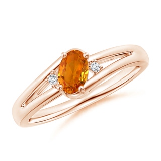 6x4mm AAA Orange Sapphire and Diamond Split Shank Ring in 9K Rose Gold