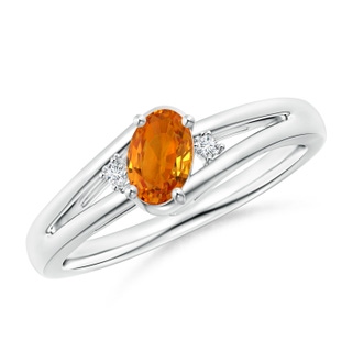 6x4mm AAA Orange Sapphire and Diamond Split Shank Ring in P950 Platinum