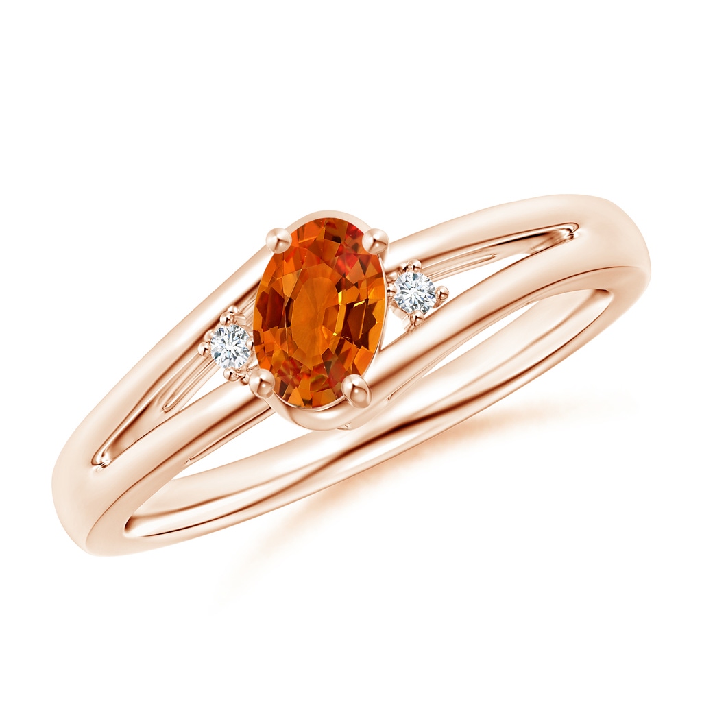 6x4mm AAAA Orange Sapphire and Diamond Split Shank Ring in Rose Gold