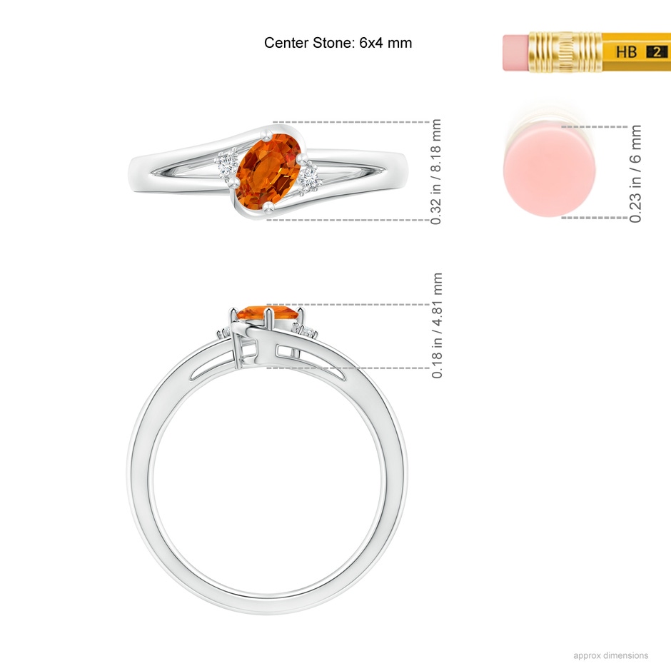 6x4mm AAAA Orange Sapphire and Diamond Split Shank Ring in White Gold ruler