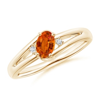 6x4mm AAAA Orange Sapphire and Diamond Split Shank Ring in Yellow Gold