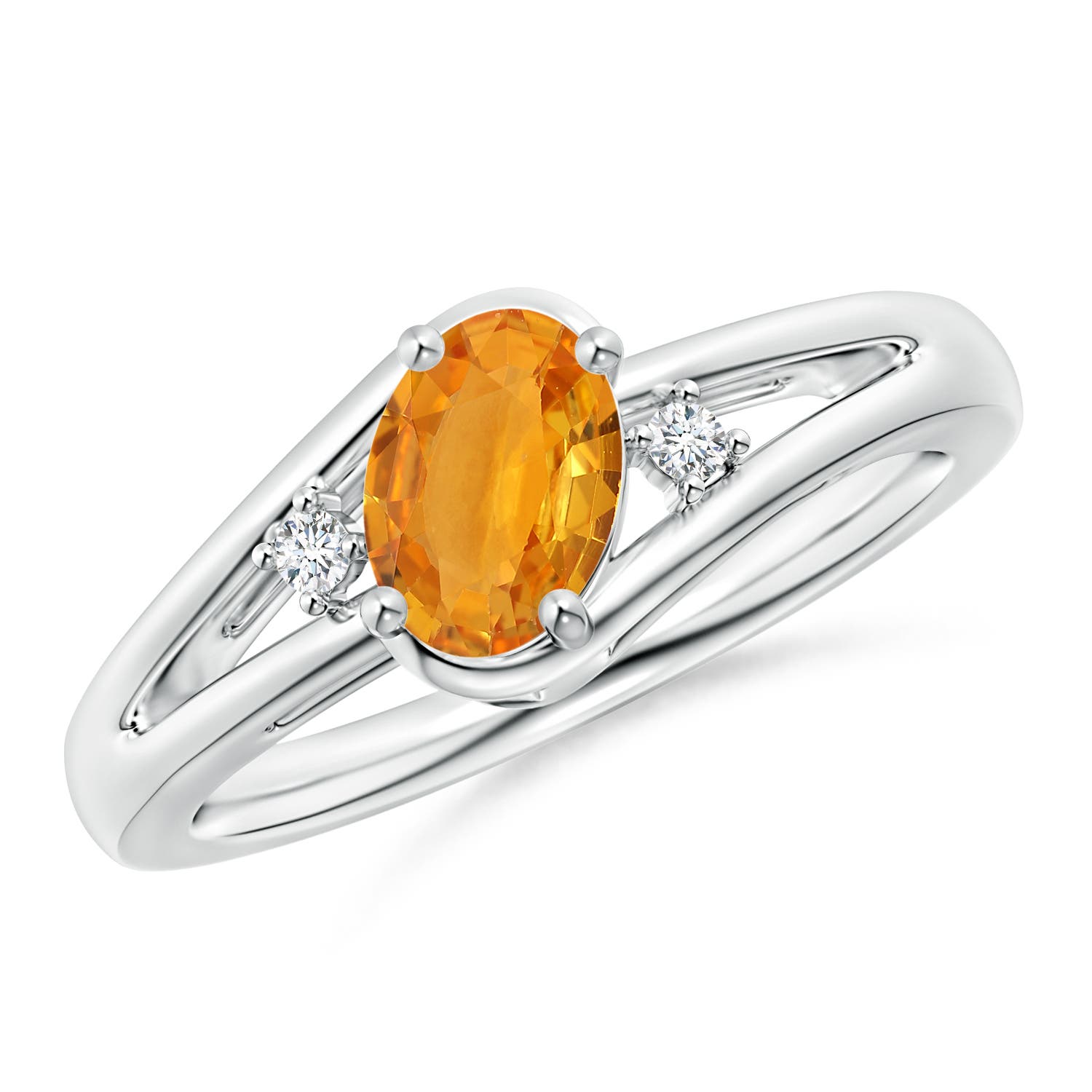 7x5mm A Orange Sapphire and Diamond Split Shank Ring in P950 Platinum