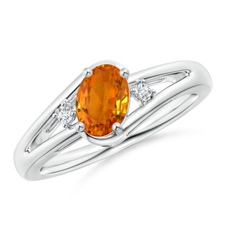 7x5mm AAA Orange Sapphire and Diamond Split Shank Ring in White Gold