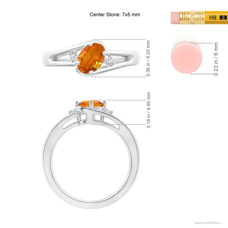 7x5mm AAA Orange Sapphire and Diamond Split Shank Ring in White Gold ruler