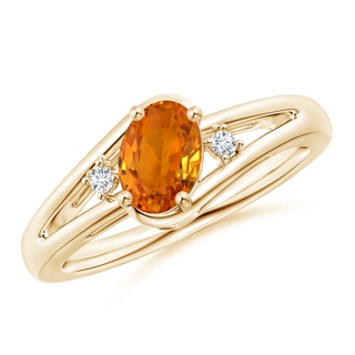 7x5mm AAA Orange Sapphire and Diamond Split Shank Ring in Yellow Gold