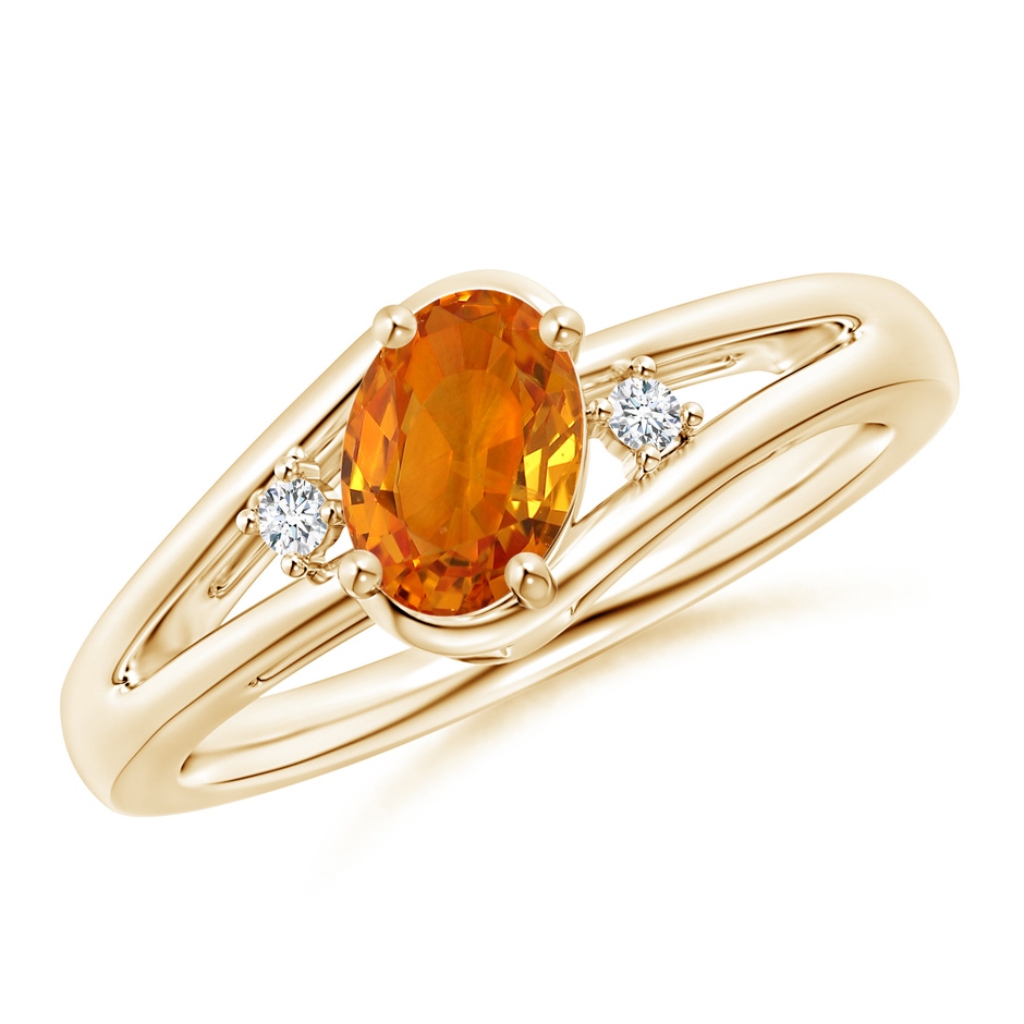 7x5mm AAA Orange Sapphire and Diamond Split Shank Ring in Yellow Gold 