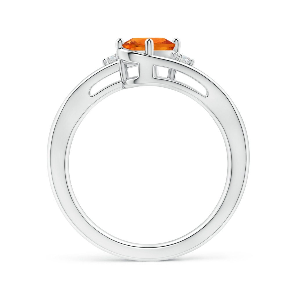 7x5mm AAAA Orange Sapphire and Diamond Split Shank Ring in P950 Platinum Side-1