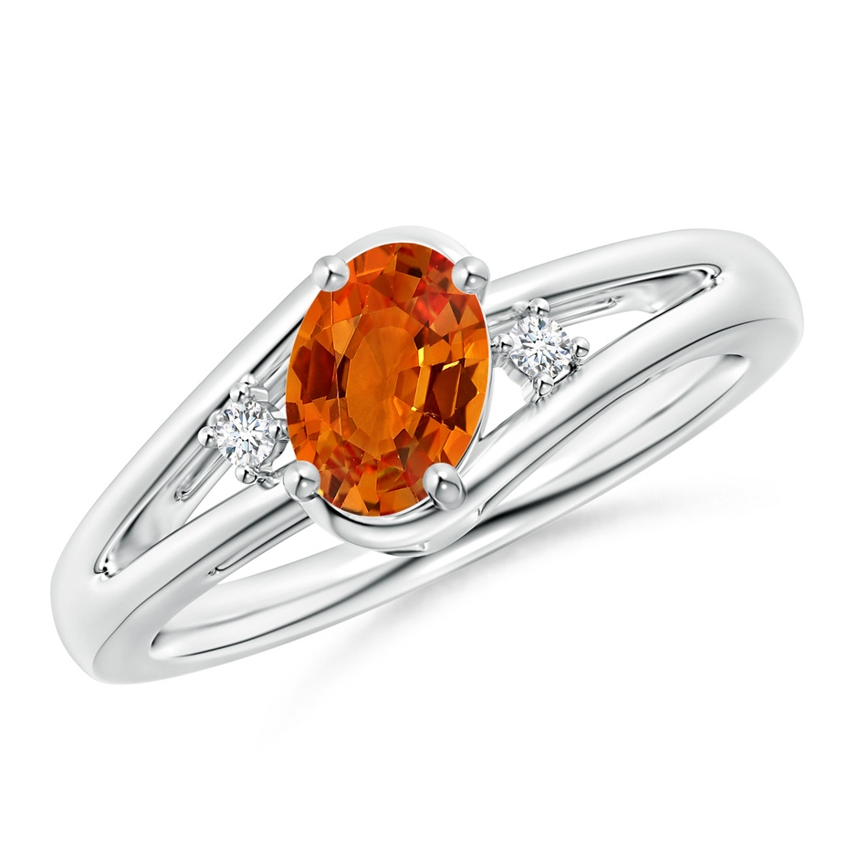 7x5mm AAAA Orange Sapphire and Diamond Split Shank Ring in White Gold 