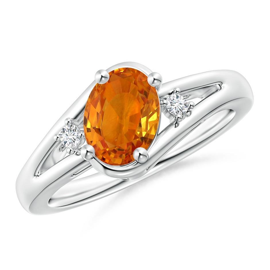 8x6mm AAA Orange Sapphire and Diamond Split Shank Ring in White Gold 