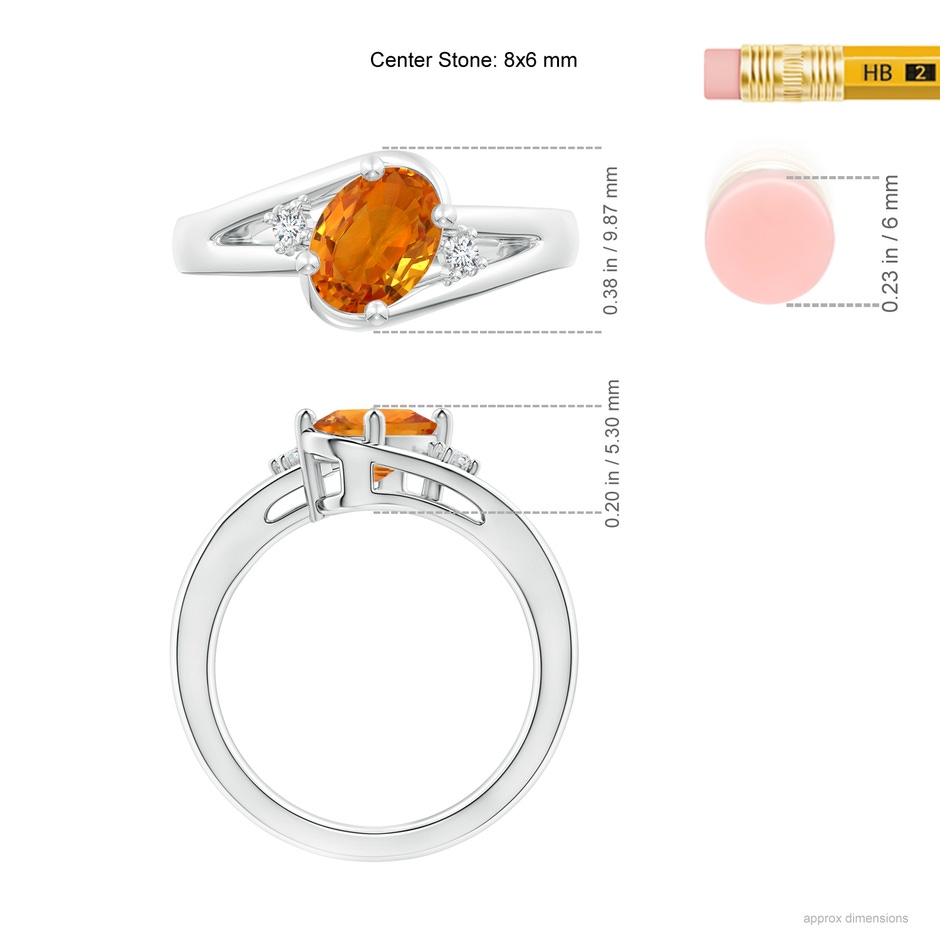 8x6mm AAA Orange Sapphire and Diamond Split Shank Ring in White Gold ruler