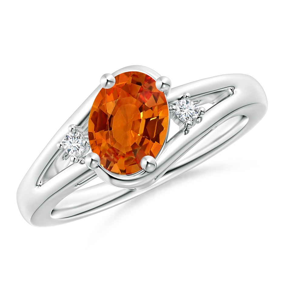 8x6mm AAAA Orange Sapphire and Diamond Split Shank Ring in P950 Platinum 