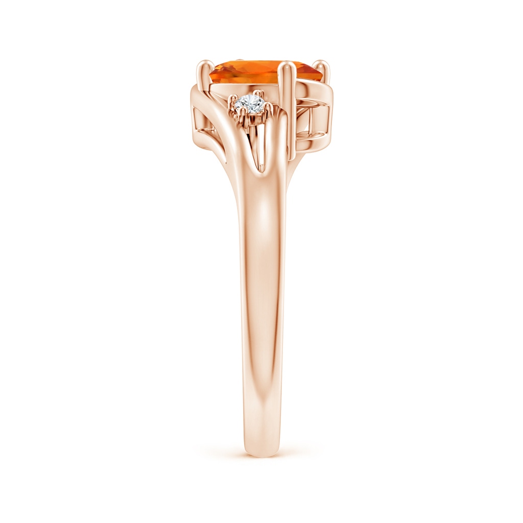 8x6mm AAAA Orange Sapphire and Diamond Split Shank Ring in Rose Gold Side-2
