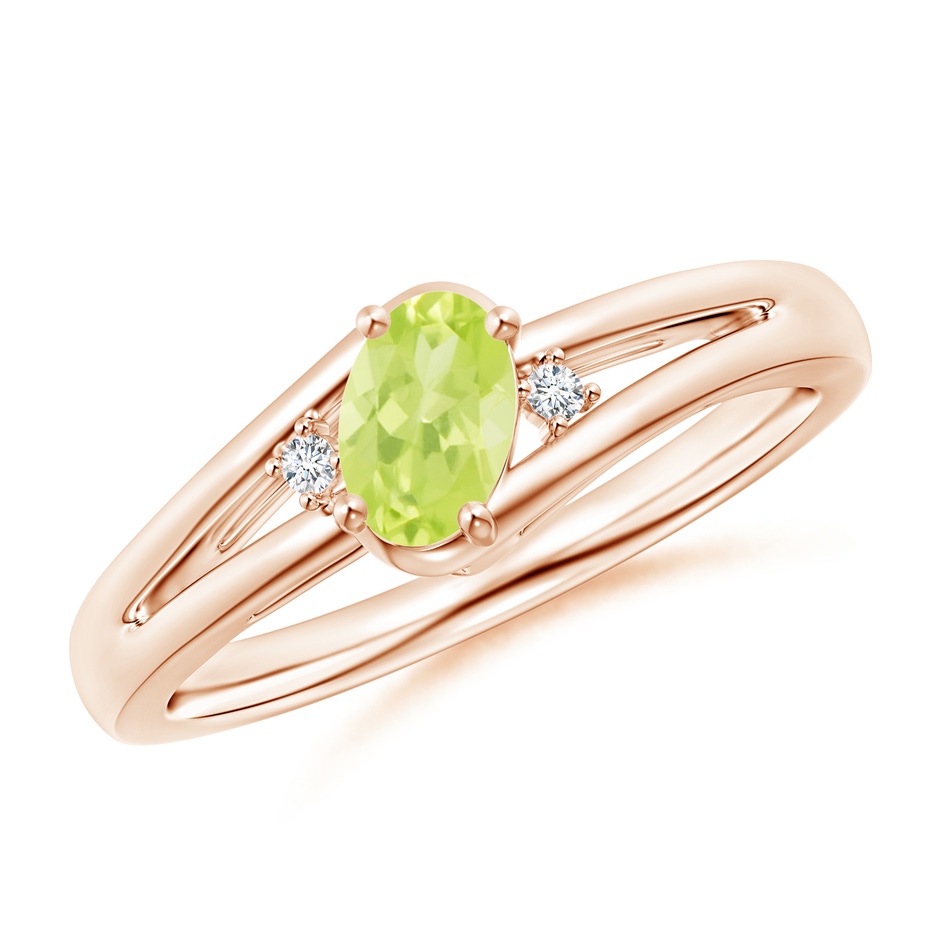 6x4mm A Peridot and Diamond Split Shank Ring in Rose Gold 
