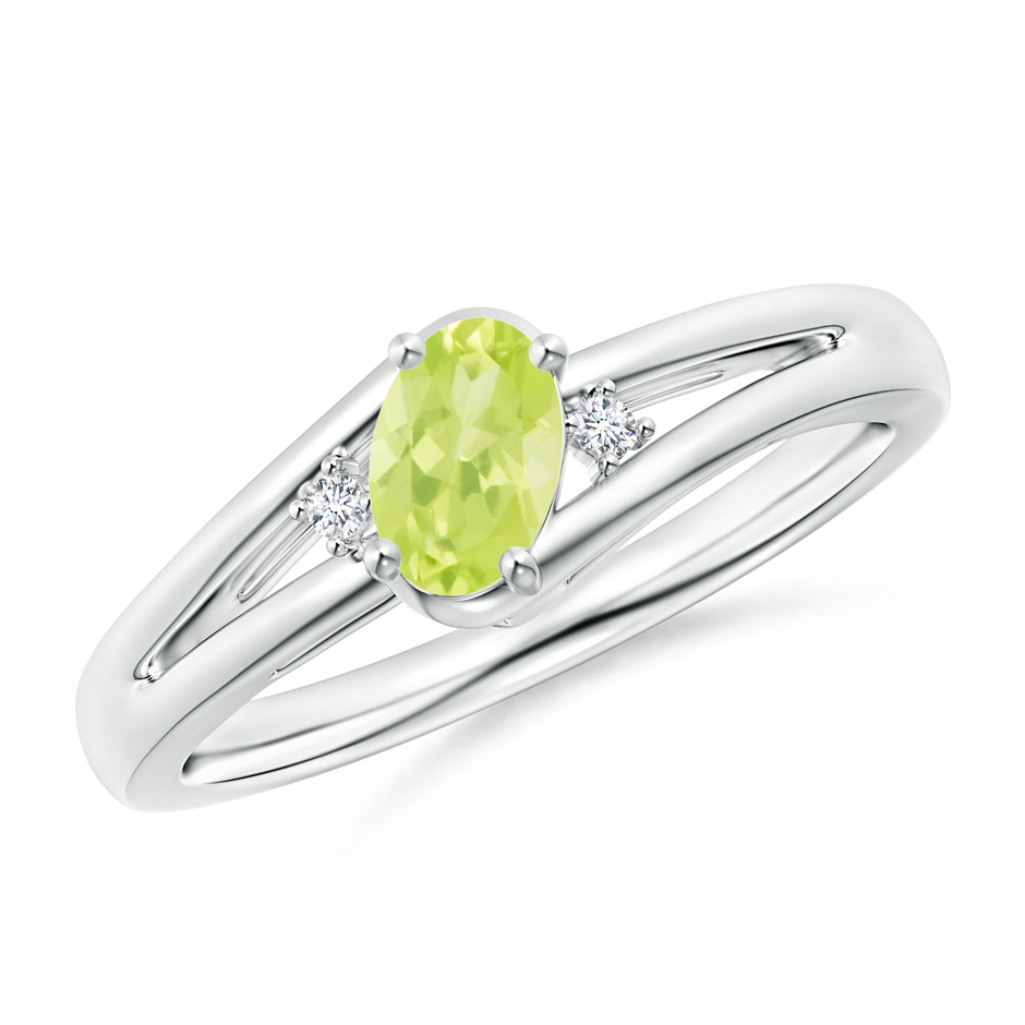 6x4mm A Peridot and Diamond Split Shank Ring in White Gold 
