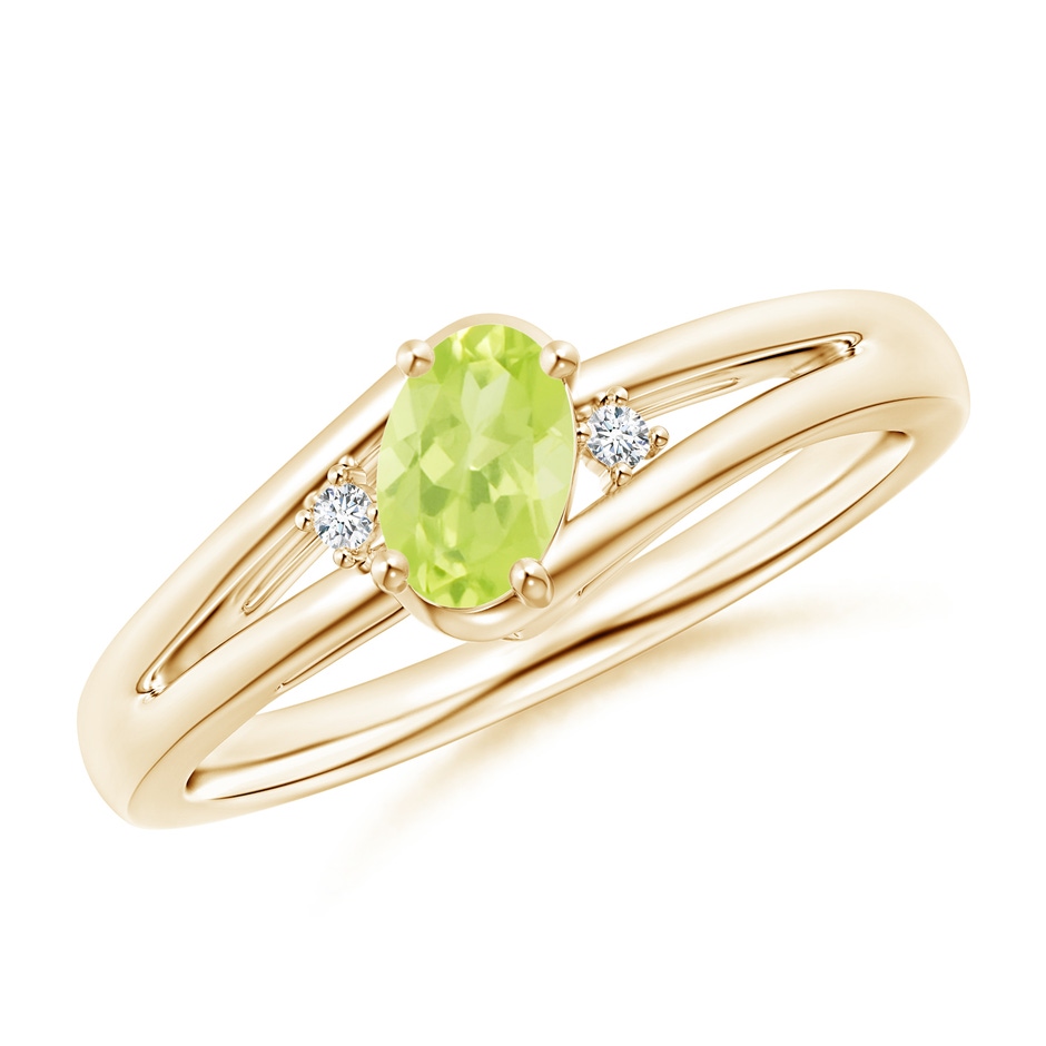 6x4mm A Peridot and Diamond Split Shank Ring in Yellow Gold 