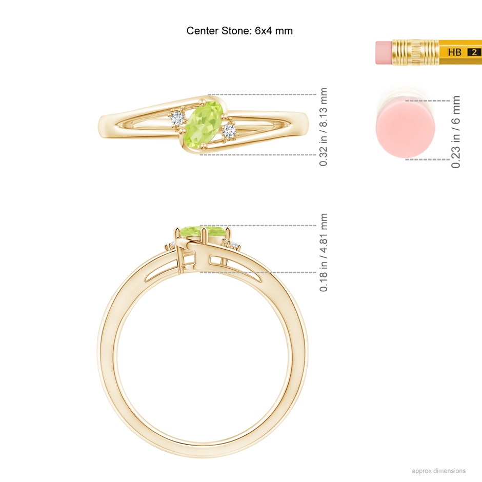6x4mm A Peridot and Diamond Split Shank Ring in Yellow Gold ruler