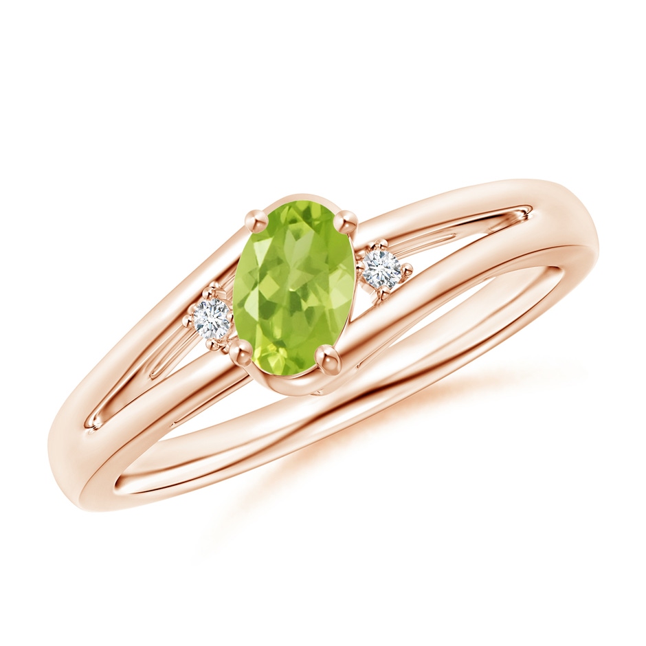 6x4mm AA Peridot and Diamond Split Shank Ring in Rose Gold 