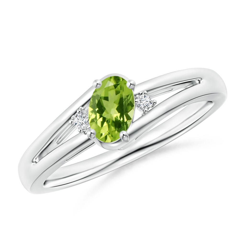 6x4mm AAA Peridot and Diamond Split Shank Ring in P950 Platinum