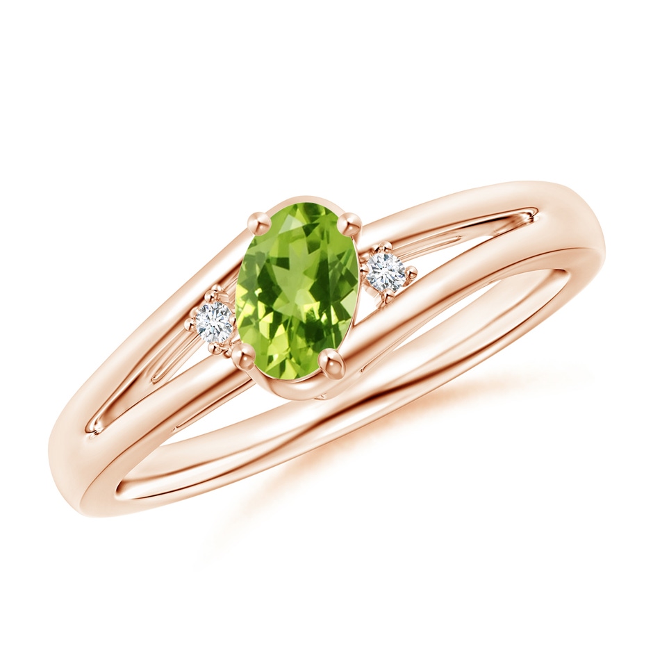 6x4mm AAA Peridot and Diamond Split Shank Ring in Rose Gold 