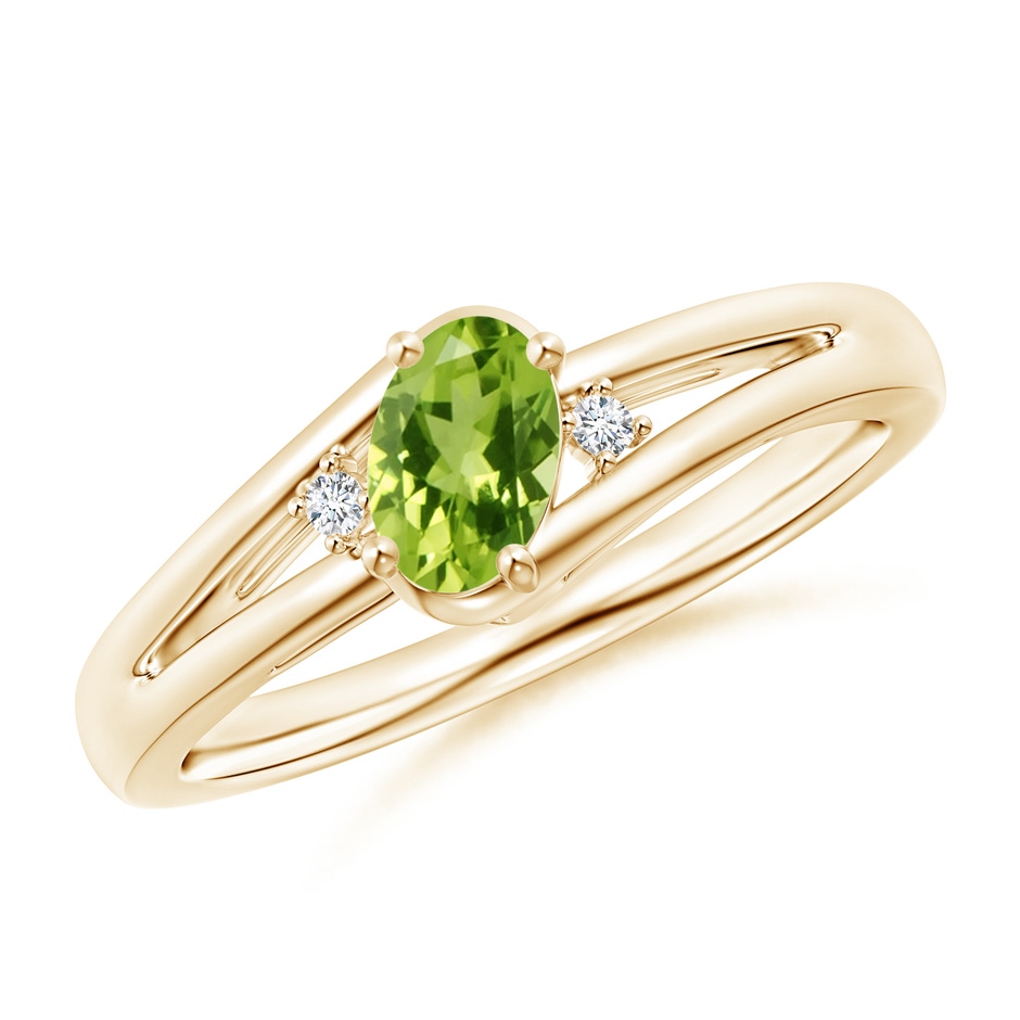 6x4mm AAA Peridot and Diamond Split Shank Ring in Yellow Gold 