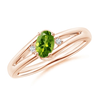 6x4mm AAAA Peridot and Diamond Split Shank Ring in 10K Rose Gold