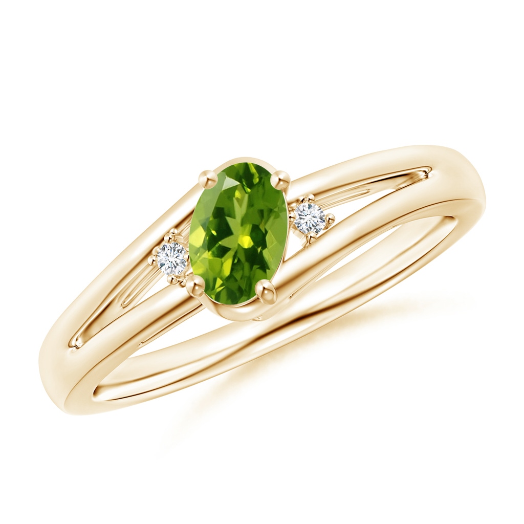 6x4mm AAAA Peridot and Diamond Split Shank Ring in Yellow Gold