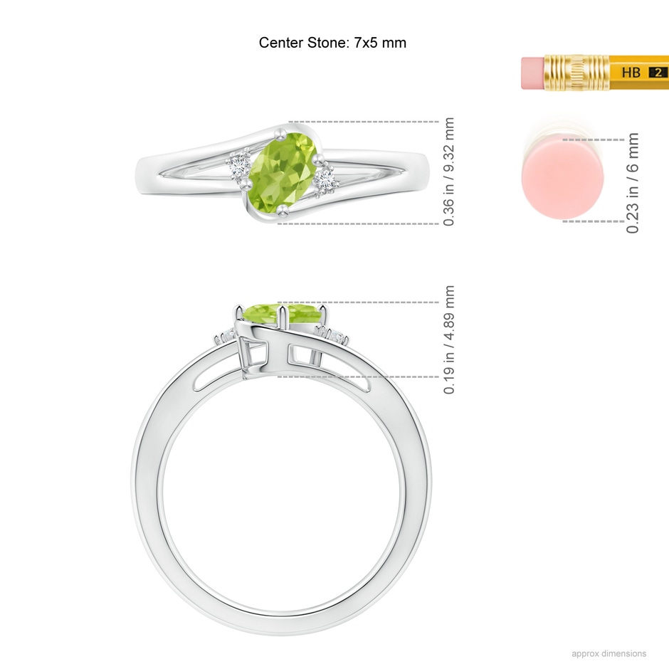 7x5mm AA Peridot and Diamond Split Shank Ring in White Gold ruler