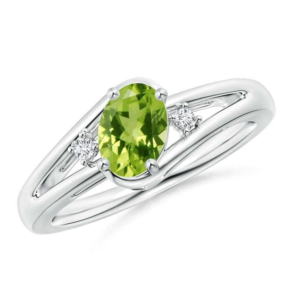7x5mm AAA Peridot and Diamond Split Shank Ring in White Gold 