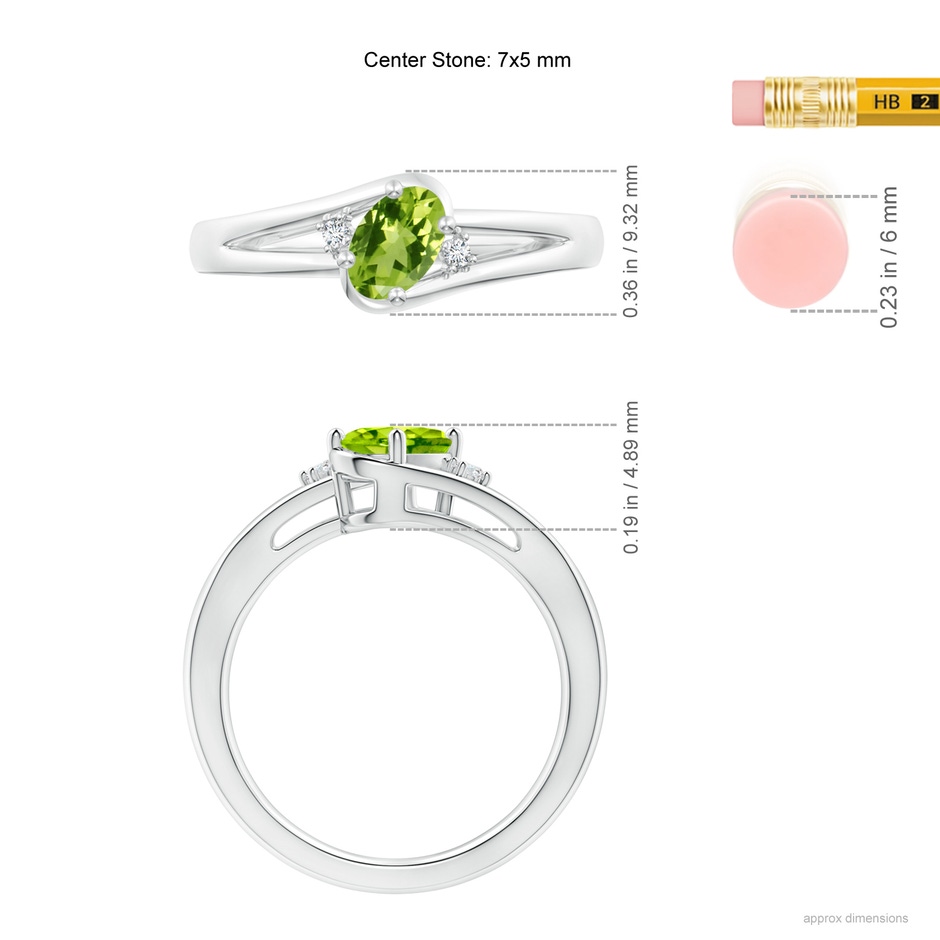 7x5mm AAA Peridot and Diamond Split Shank Ring in White Gold ruler