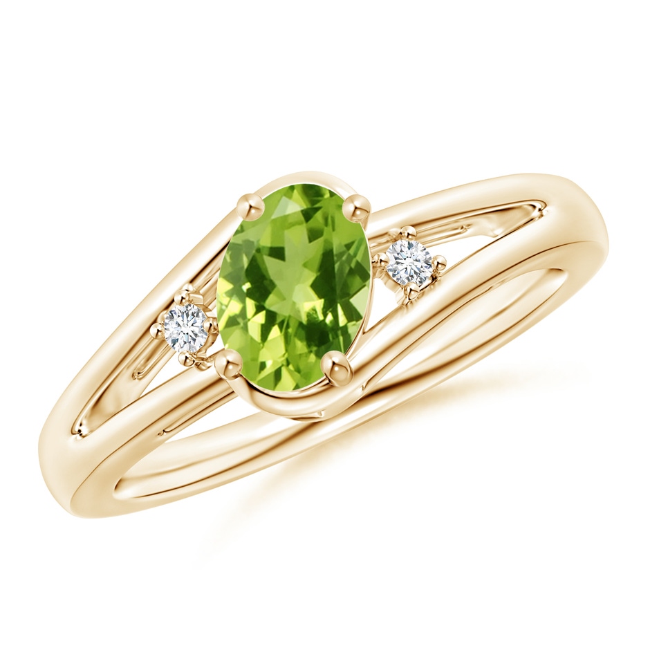7x5mm AAA Peridot and Diamond Split Shank Ring in Yellow Gold 