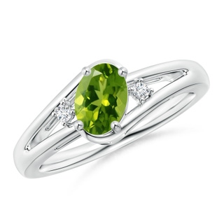 7x5mm AAAA Peridot and Diamond Split Shank Ring in P950 Platinum