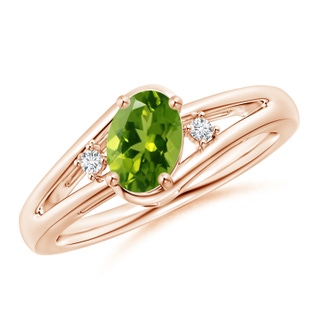 7x5mm AAAA Peridot and Diamond Split Shank Ring in Rose Gold