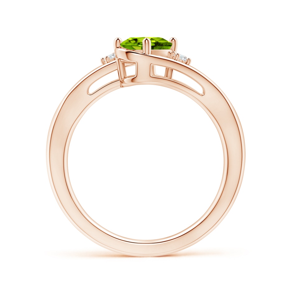 7x5mm AAAA Peridot and Diamond Split Shank Ring in Rose Gold side-1