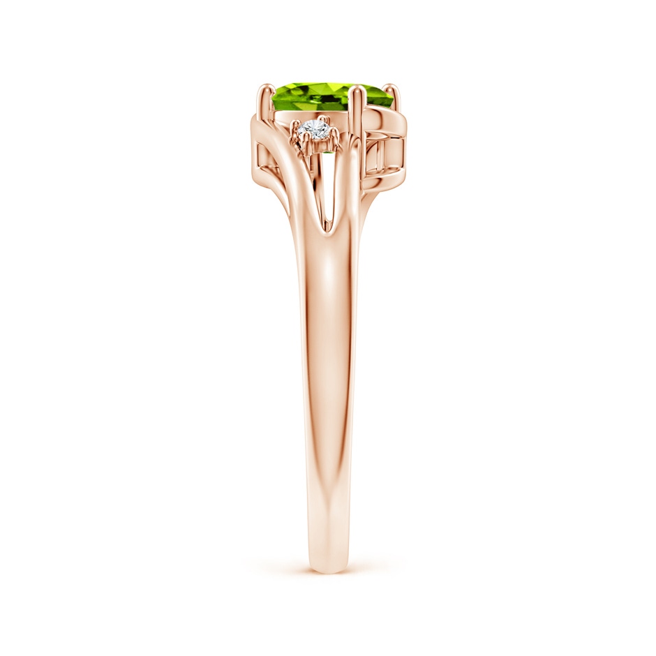 7x5mm AAAA Peridot and Diamond Split Shank Ring in Rose Gold side-2