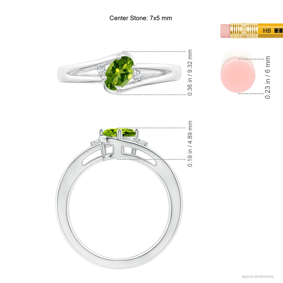 7x5mm AAAA Peridot and Diamond Split Shank Ring in White Gold ruler