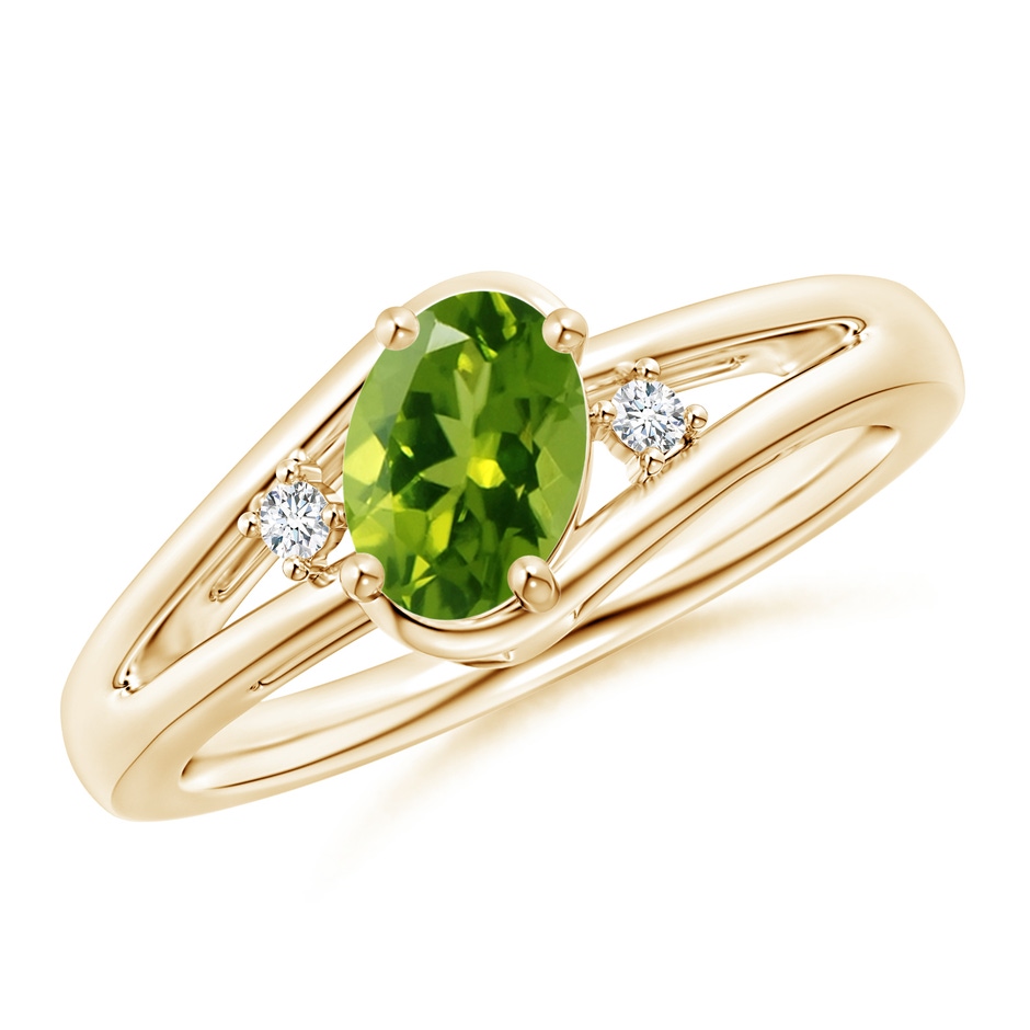 7x5mm AAAA Peridot and Diamond Split Shank Ring in Yellow Gold 