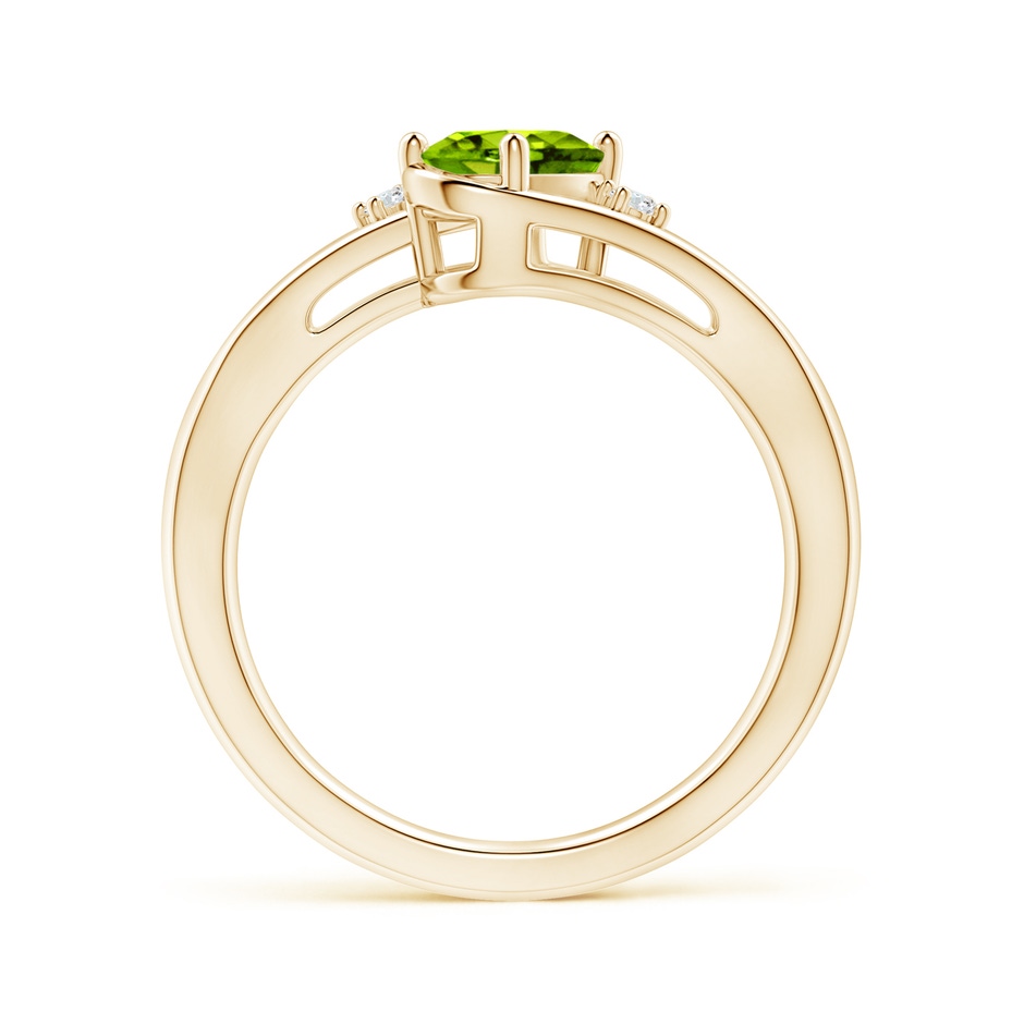 7x5mm AAAA Peridot and Diamond Split Shank Ring in Yellow Gold side-1