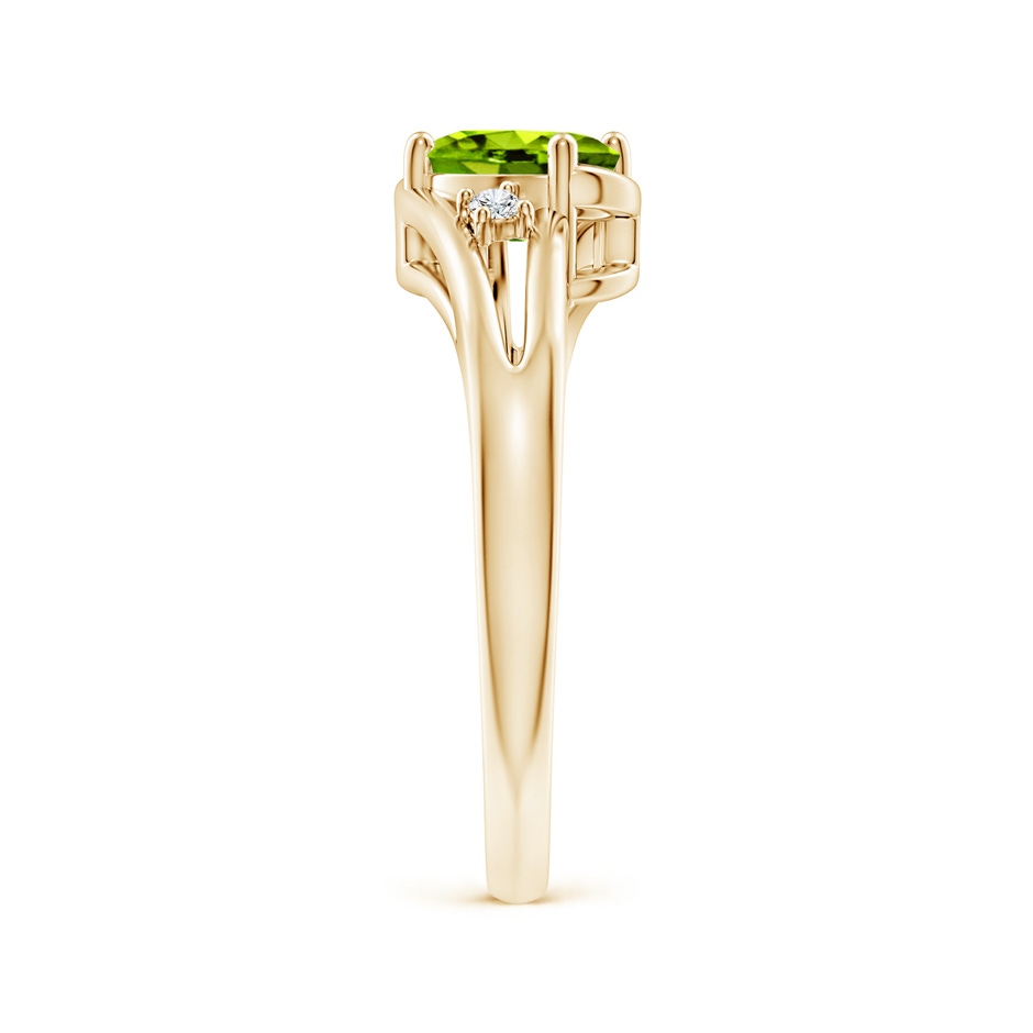 7x5mm AAAA Peridot and Diamond Split Shank Ring in Yellow Gold side-2