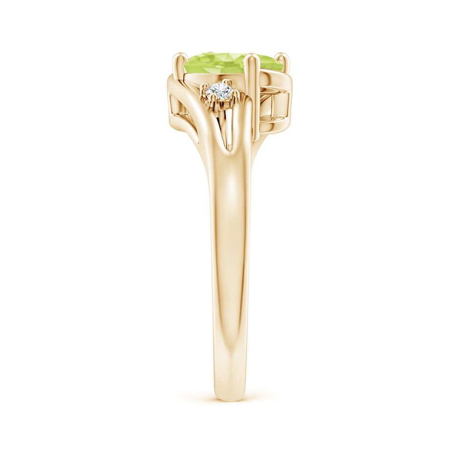 8x6mm A Peridot and Diamond Split Shank Ring in Yellow Gold side-2