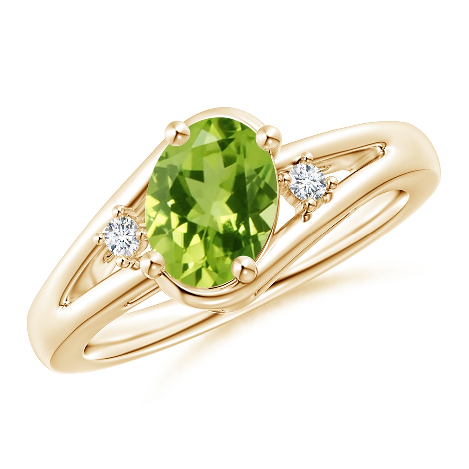 8x6mm AAA Peridot and Diamond Split Shank Ring in Yellow Gold 
